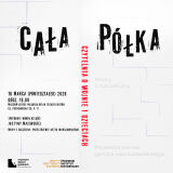 Plakat zapraszający na spotkanie wokół książki Justyny Majewskiej 'Mury i szczeliny', z dużym napisem 'CAŁA PÓŁKA' i logotypami organizatorów.