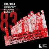 Plakat upamiętniający 83. rocznicę pierwszego transportu więźniarek do niemieckiego obozu w Dzierżąznej, z informacją o uroczystościach 16 marca 2026 roku.