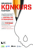 Plakat przedstawia duży ołówek, którego linia układa się w profil twarzy dziecka i łzę, obok informacji o konkursie dla młodzieży dotyczącym dzieci z obozu przy ul. Przemysłowej.